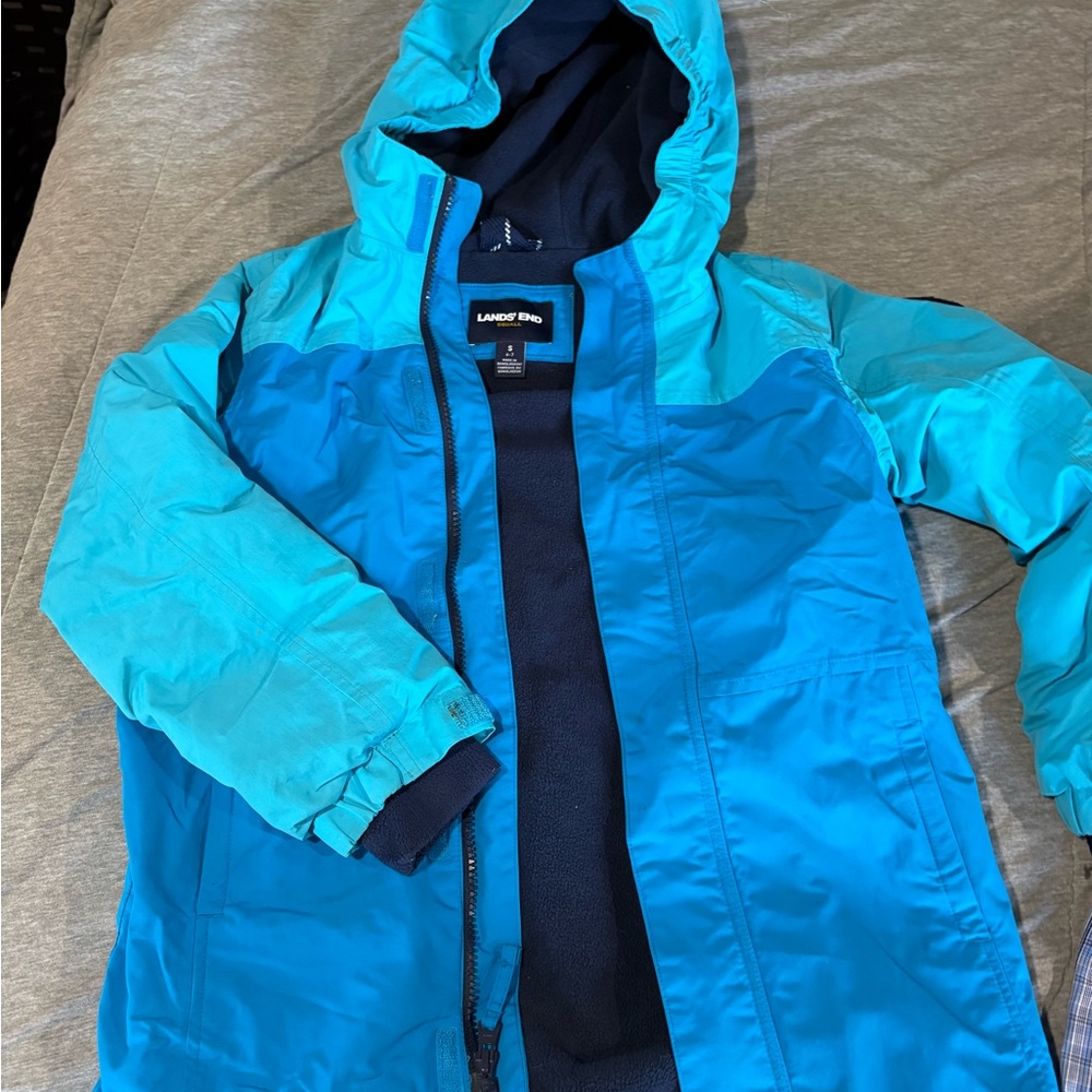 Lands' End Two-Tone Teal & Aqua Hooded Kids Jacket